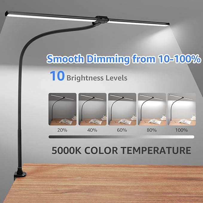 ShineTech LED Desk Lamp for Home Office, 5000K Bright Double Head Architect - Image 2