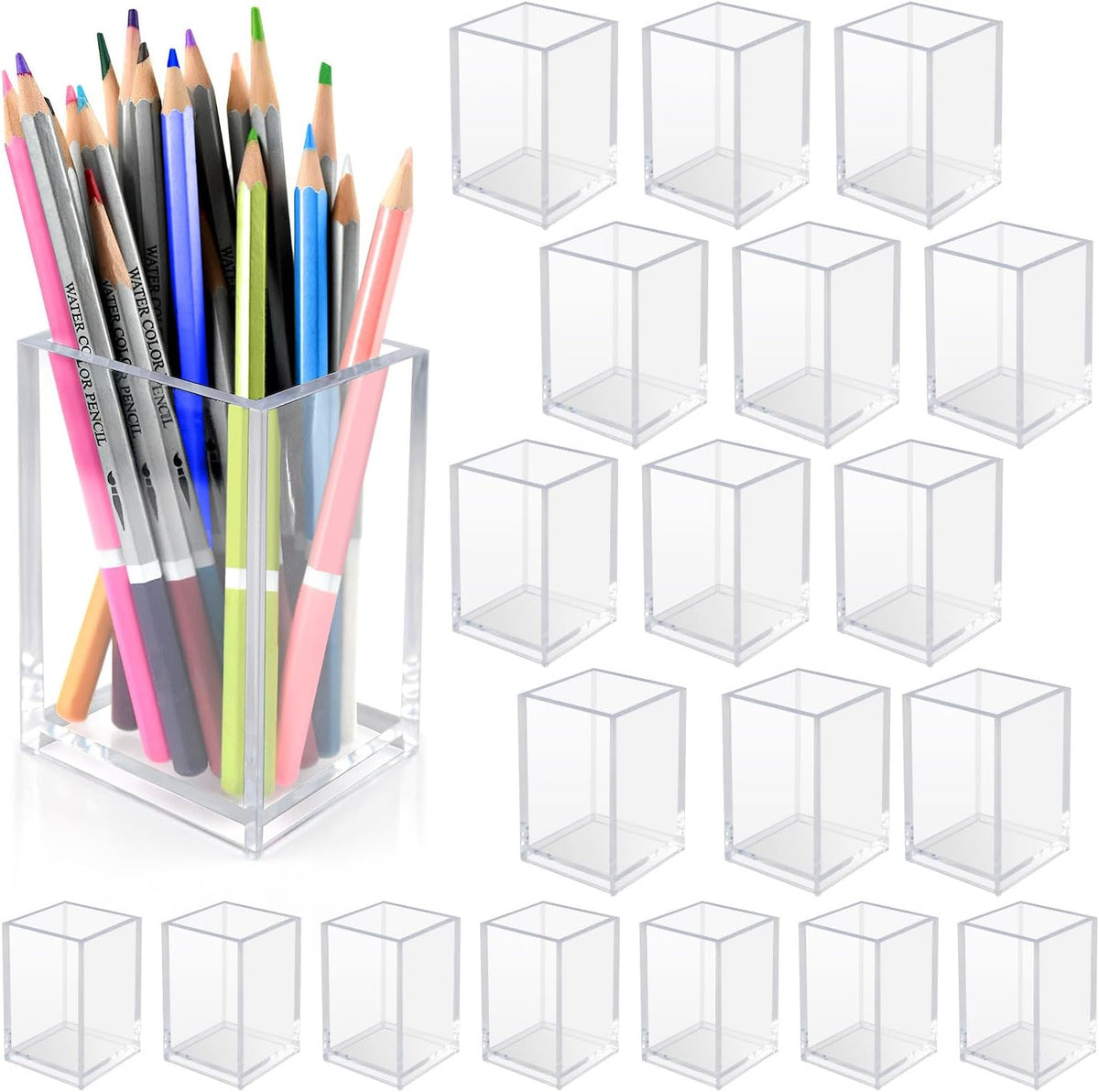 20 Pack Clear Acrylic Pen Holders For Desk, Pencil Cup Makeup Brush Holders