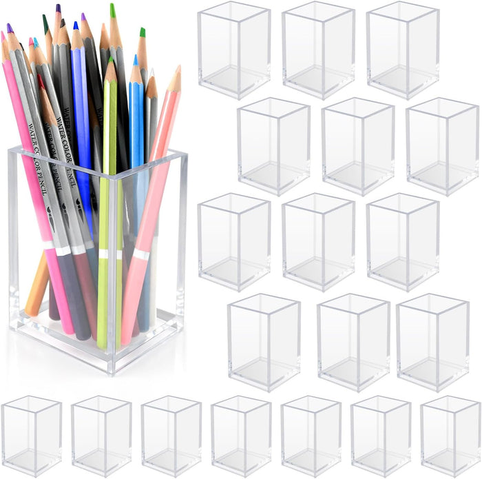 20 Pack Clear Acrylic Pen Holders For Desk, Pencil Cup Makeup Brush Holders