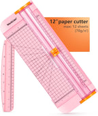 Straight Paper Cutter For crafting – Pink 12 Inch Paper Trimmer With Security Safeguard and Side Ruler, Perfect for Cardstock, Coupon,Photos and Crafting Paper.