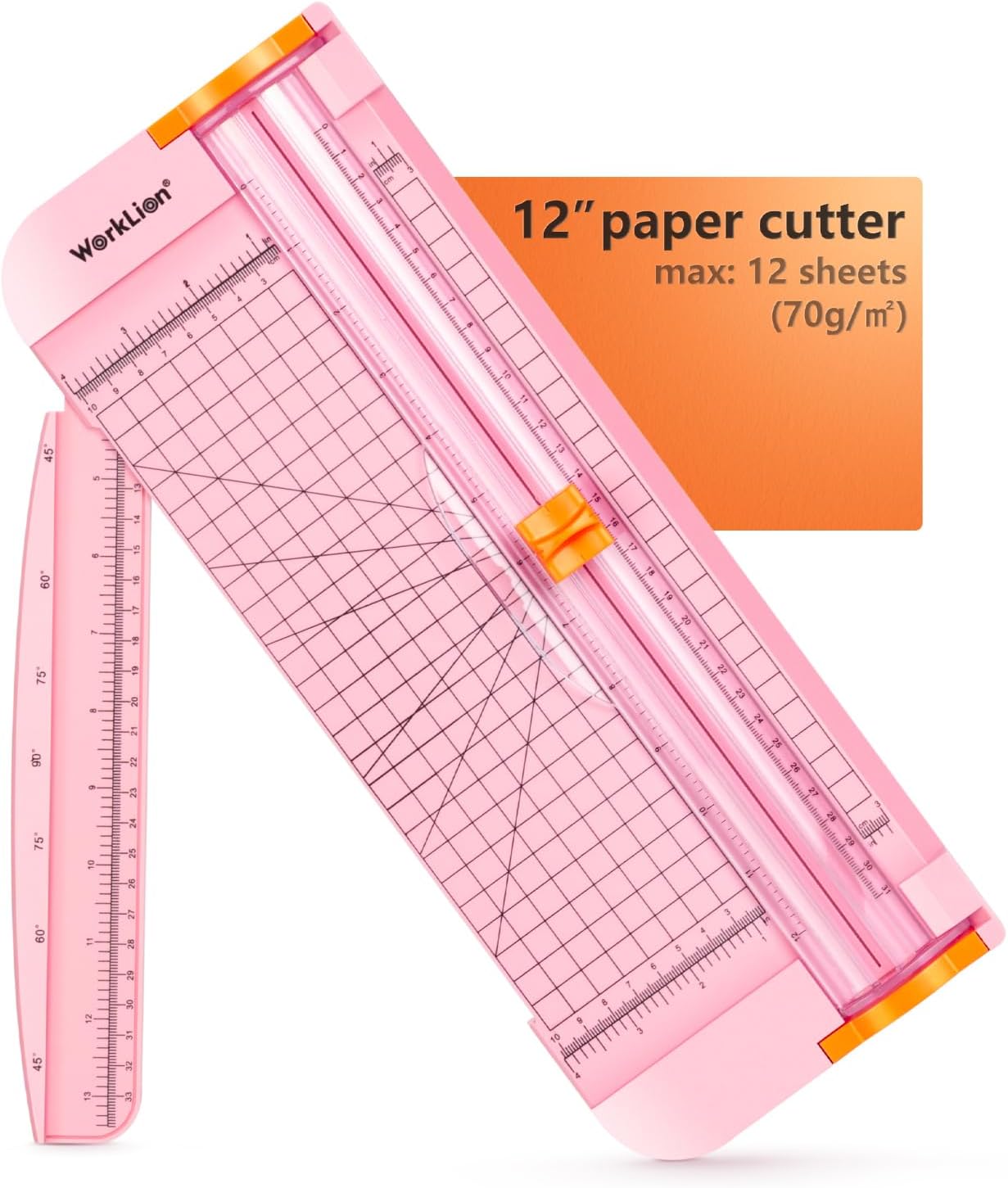 Straight Paper Cutter For crafting – Pink 12 Inch Paper Trimmer With Security Safeguard and Side Ruler, Perfect for Cardstock, Coupon,Photos and Crafting Paper.