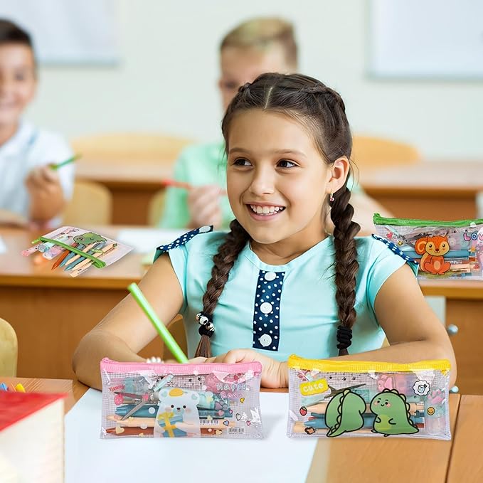 Ulema 36 Pcs Back to School Gifts Cartoon Mesh Pencil Pouch Bags Plastic Zipper - Image 6