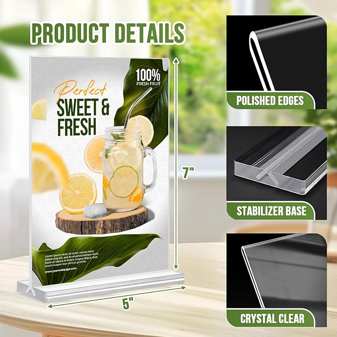 Acrylic Sign Holder 5x7, 25 Pack Clear Double Sided Table Menu Vertical Display - Image 3