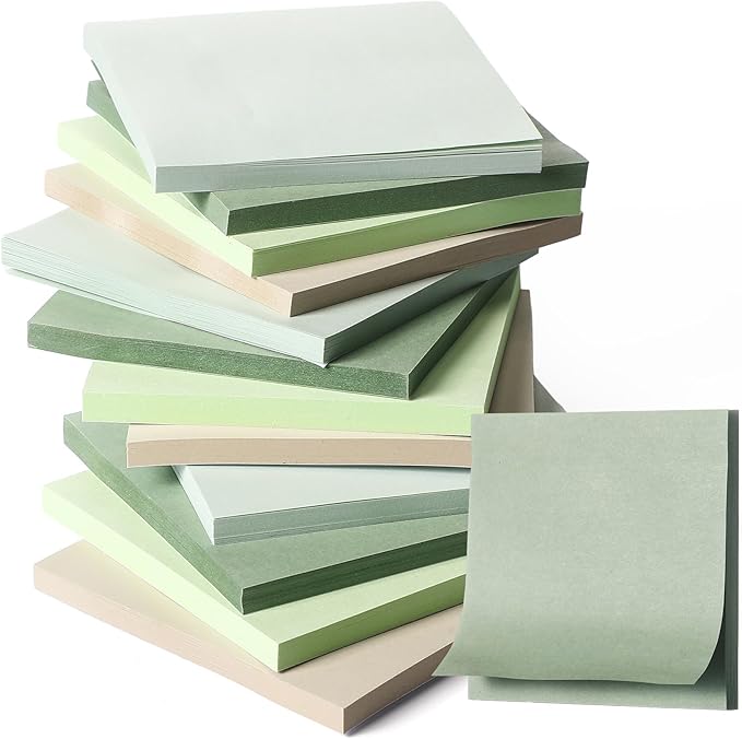 Thenshop 12 Pads Sage Green Sticky Notes 3''x3'', Self Stick Notes Pads Sage by Thenshop