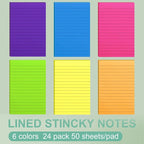 24 Pack Lined Sticky Notes 4X6 in Self Sticky Note Pads Colorful Post Stickies - Image 3