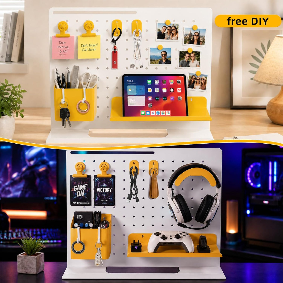 Metal Desk Pegboard Organizer, No Drill Modular Storage Kit 10 Accessories 15...