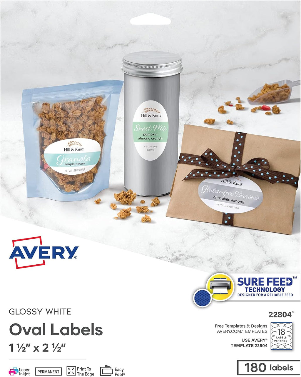 Avery Printable Blank Oval Labels, 1.5" x 2.5", Glossy White, 180 Customizable Labels (22804)