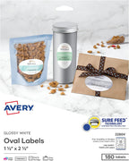 Avery Printable Blank Oval Labels, 1.5" x 2.5", Glossy White, 180 Customizable Labels (22804)