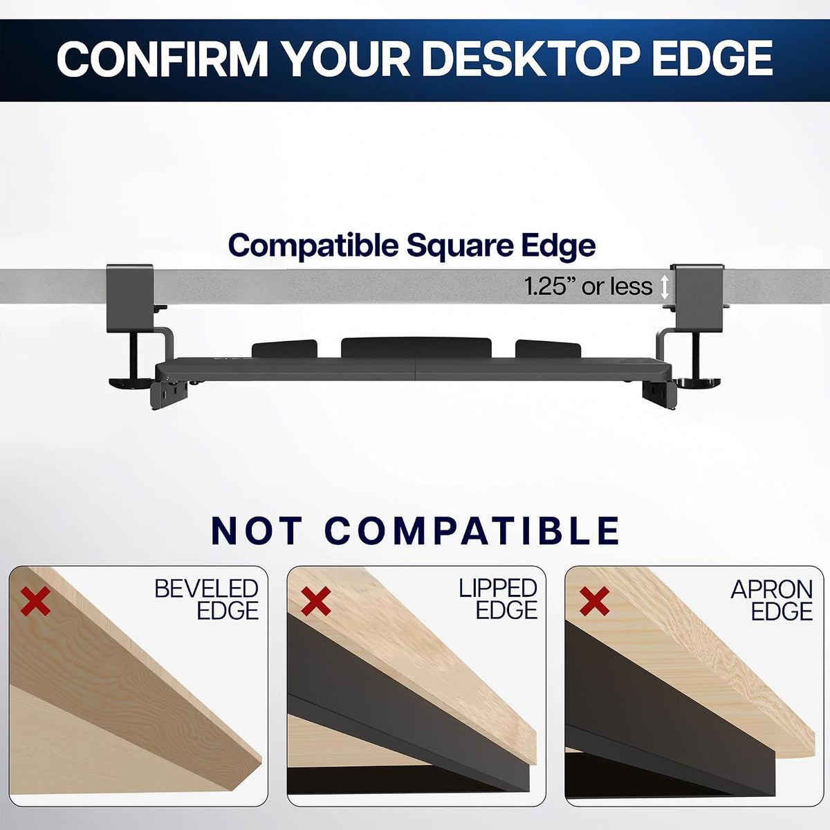 VIVO Dark Walnut Clamp-on 20 x 11 in Keyboard Tray, MOUNT-KB05ES-D