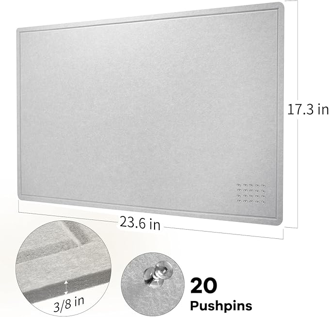 Bulletin Board, 24 x 18 inches Felt Board Decorative Pin Board, Cork Board - Image 5
