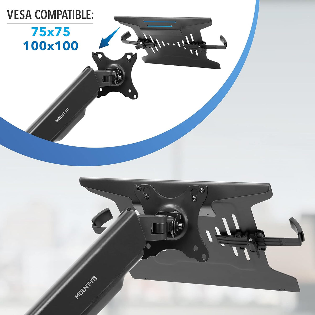 Mount-It! Laptop Arm Mount for Desk, Gas Spring, Clamp or Grommet, 17 Inch