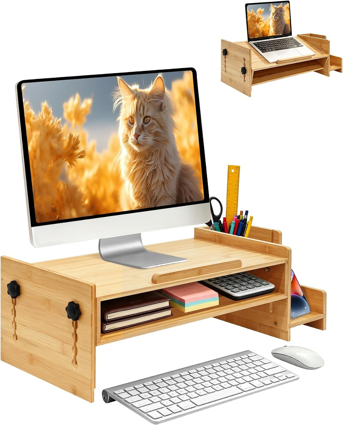 MyPlace Bamboo Monitor Stand Riser with Adjustable Height and Angle
