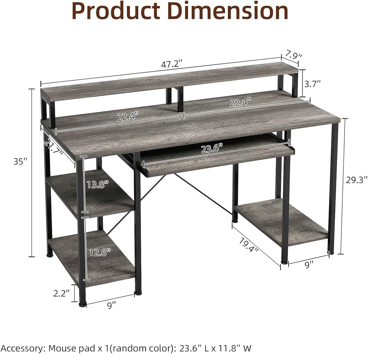 VERMESS Computer Desk- 48 Inch Home Office Desk with Keyboard Tray, 47" ...
