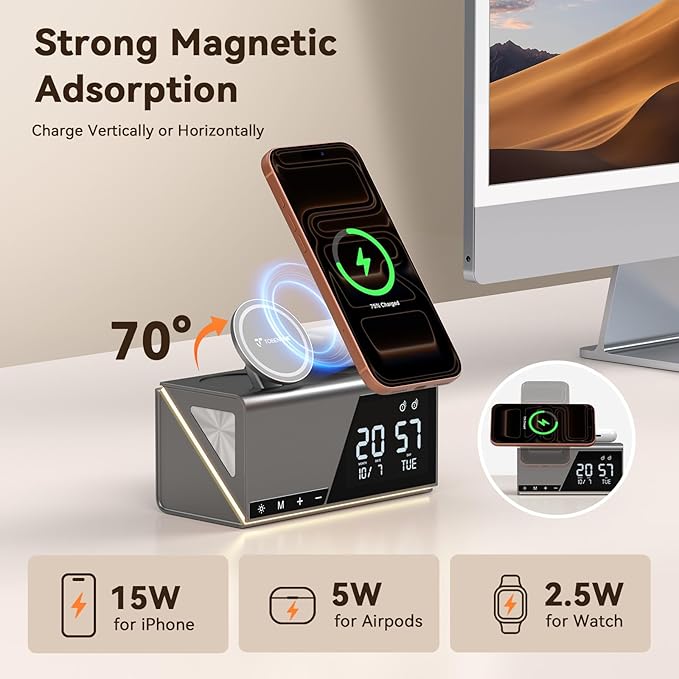 TobenONE 6-in-1 Alarm Clock Wireless Charging Station - Image 8
