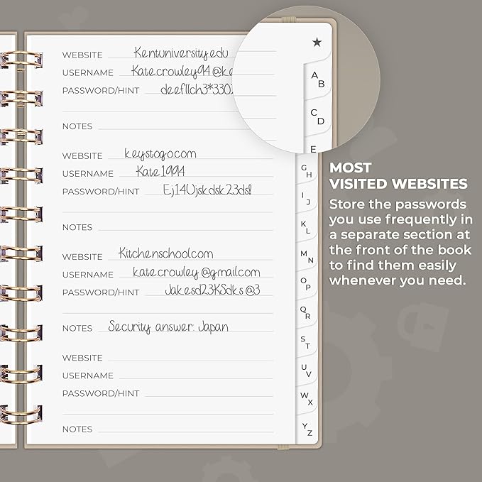 Clever Fox Password Book Spiral – Mini Internet Address & Password Organizer - Image 4