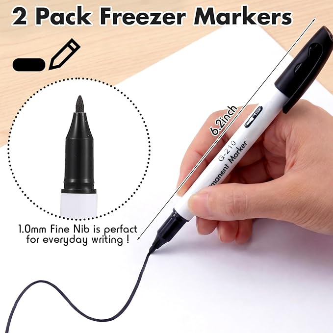 Janlaugh 2 Pcs Freezer Permanent Markers Waterproof Fast Drying Labels 1.0mm - Image 2