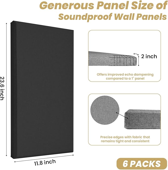 6 PCS Acoustic Panels, Large Soundproof Wall Panels, Professional Fiberglass - Image 4