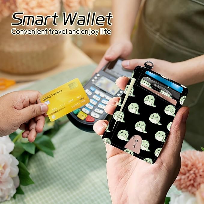 BWEGRHE Small Travel Wallets, Cute Dinosaurs Slim Minimalist Front Pocket Wallet - Image 4