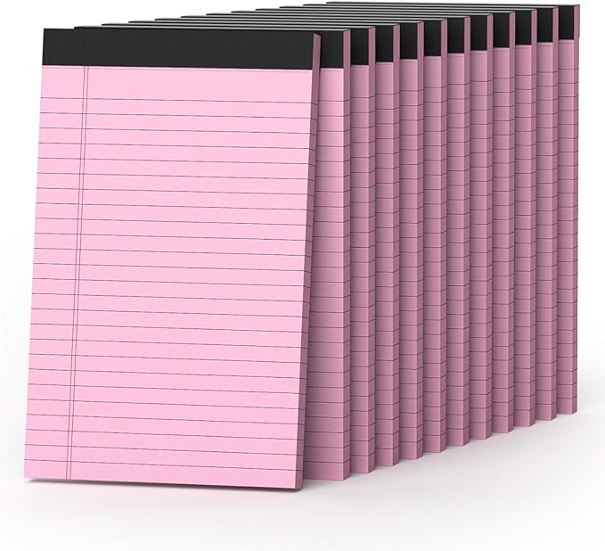 360 Sheets Pink Note Pads 5" x 8" Pack of 12 Small Legal Pads College Ruled by Nichela