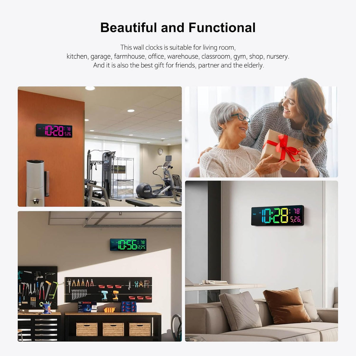 digital wall clock large display 16", digital clock, package contents
