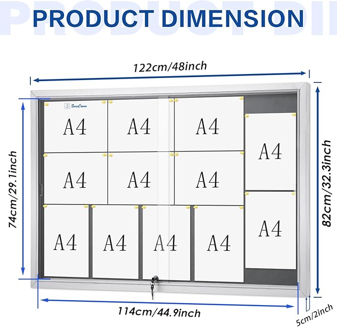 SWANCROWN Glass Enclosed Bulletin Board 48"x32", Locking Message Board - Image 2