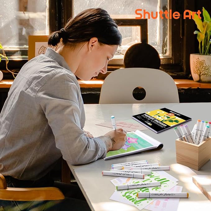 Shuttle Art Marker Pad, 8.3”x7.67” Portable Square Sketchbook, 50 Sheets Marker - Image 7