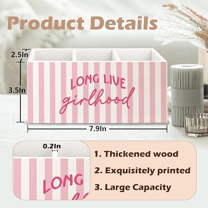 URLLUAE Pink Preppy Long Live Girlhood Wooden Pen Pencil Holder - Image 6
