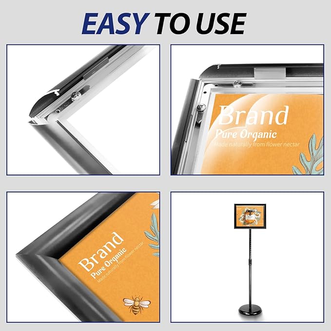SENZHIYI Adjustable Poster Sign Stand Holder Heavy Duty Snap Open Aluminum - Image 4