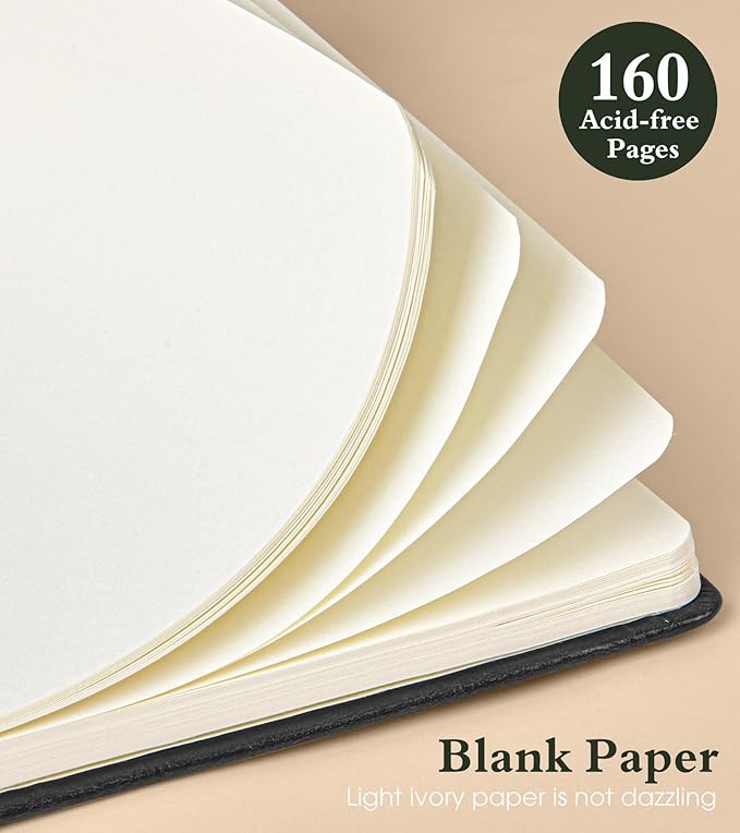 PAIBAS Blank Journal Notebook for Women Men, 160 Pages, A5 Hardcover Sketchbook - Image 4
