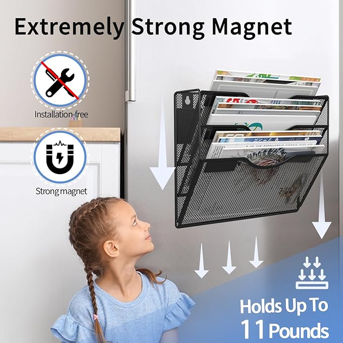 LQPAFZ 3-Tier Magnetic File Holder, No Drilling Installation File Cabinet - Image 3