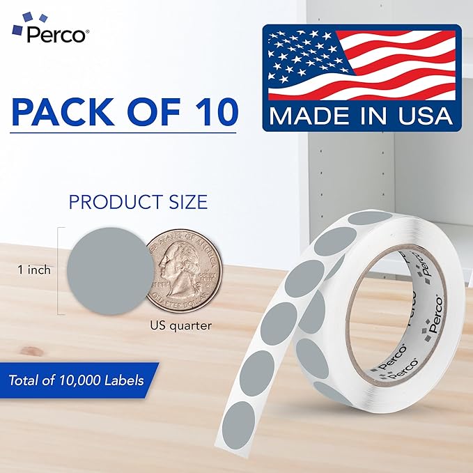Perco Grey 1-Inch Perforated Circle Dot Sticker Labels — 10 Rolls, 000 Round - Image 2