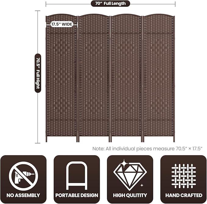 Cocosica 4 Panel Room Divider, 6Ft Folding Privacy Screen, Tall - Image 3