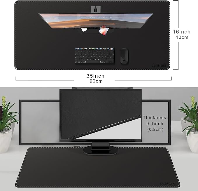 CENNBIE Leather Desk Mat Protector, 35.5" x 16" Extra Large Leather Office Desk - Image 2