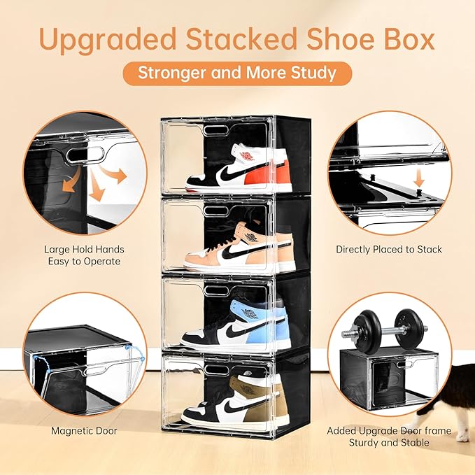 Amllas New 8 Pack Shoe Boxes Stackable, Large Shoe Storage Organizer - Image 7