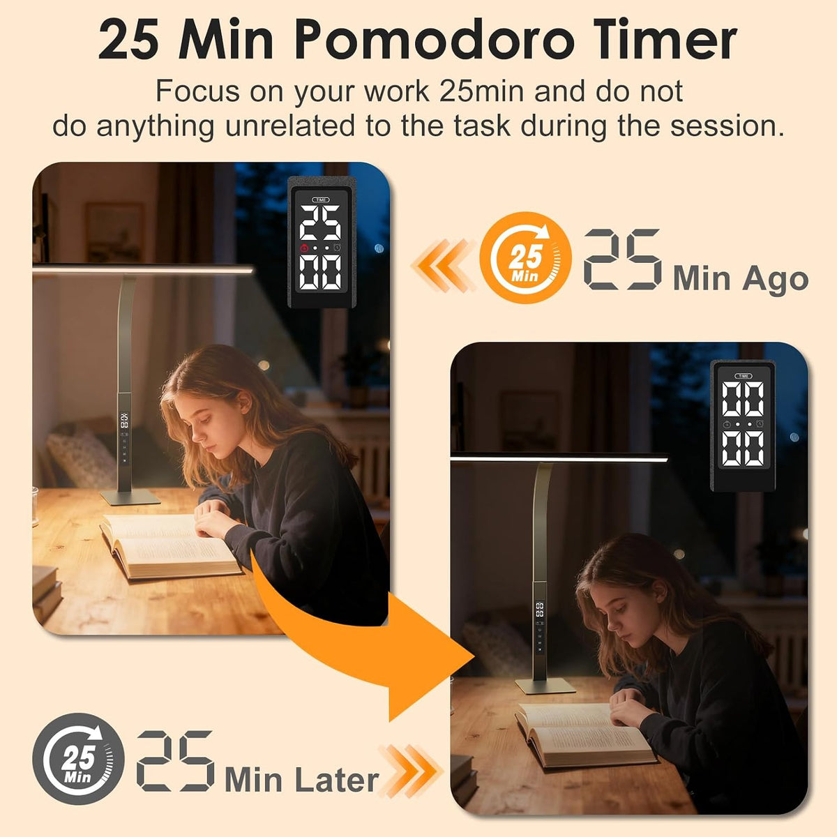 LED Desk Lamp for Office Home: Pomodoro Timer Table Light with Base 1600 Lume...