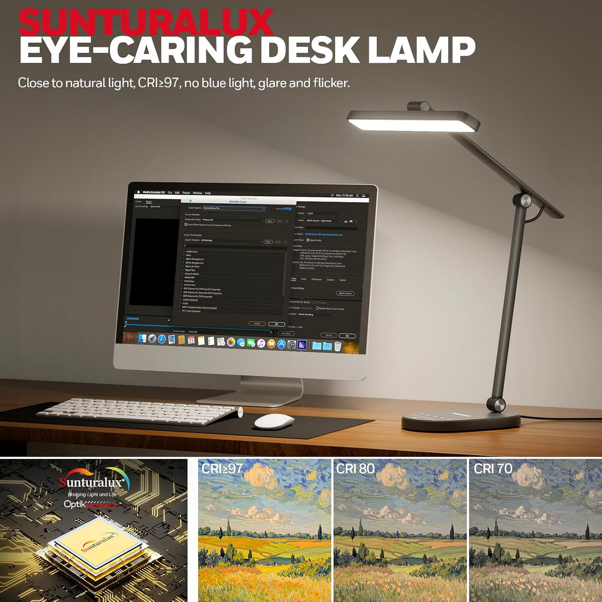 honeywell hwt-h4 led desk lamp, eye-caring, dimmable, auto, close-up detail