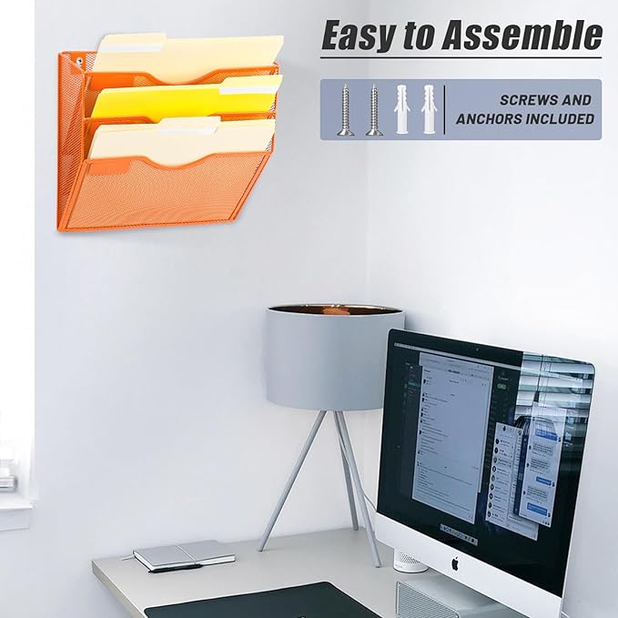 EASEPRES 3 Pocket Mesh Hanging Wall File Organizer, Wall Mounted Mail Paper - Image 6