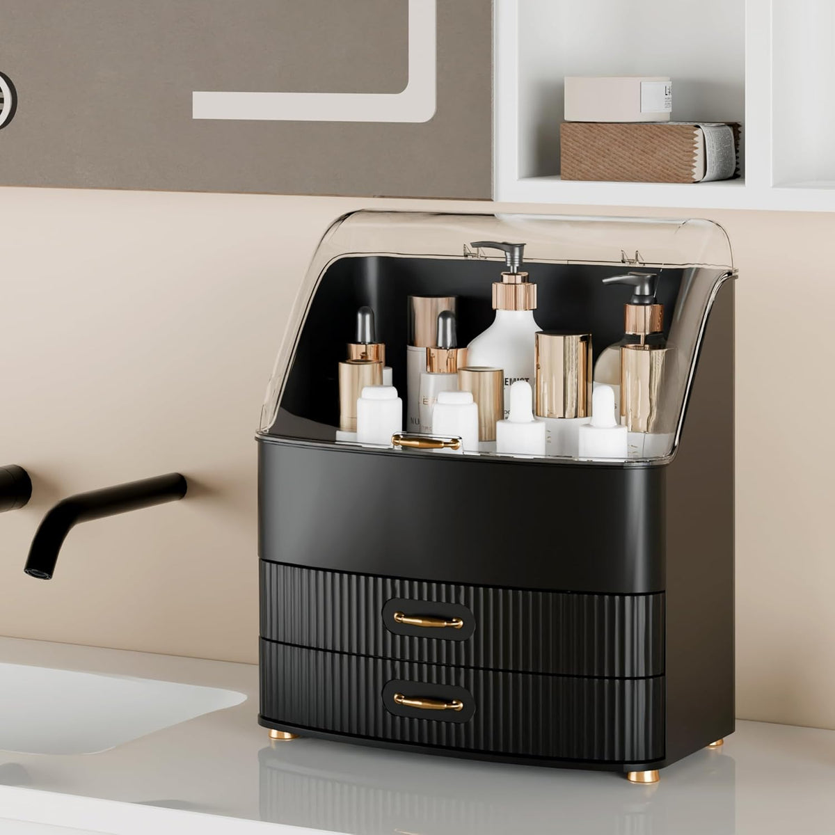Makeup Organizer Countertop Vanity with Transparent Lid Drawers Waterproof Du...