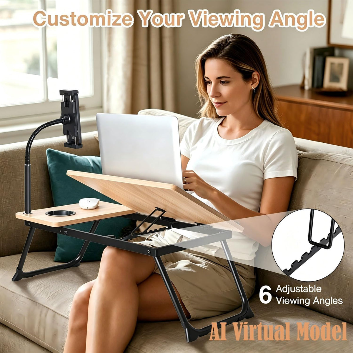 Foldable Lap Desk for Bed and Sofa, Portable Laptop Desk with Gooseneck Phone...