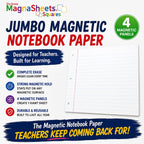MAGNASHEET Squares Magnetic Dry Erase Notebook Paper for Classroom Whiteboards, Jumbo 22 x 28 Inch Teaching Sheet, 4 Panel Magnetic Writing Surface, Complete Erase PET Vinyl, Teacher Classroom Supplies