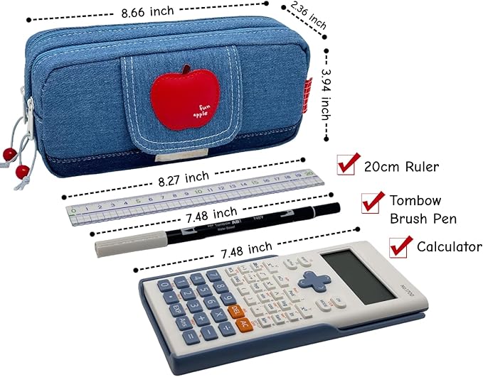 Haumei Canvas Pencil Case Large Capacity, Big Denim Pen Pouch - Image 5