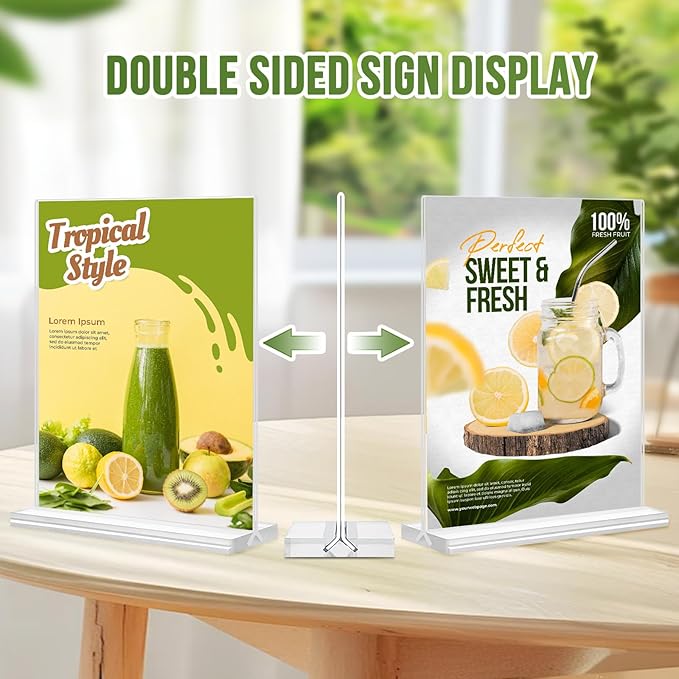 Acrylic Sign Holder 5x7, 25 Pack Clear Double Sided Table Menu Vertical Display - Image 2