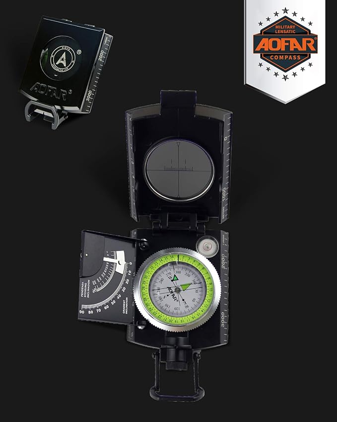 AOFAR AF-4074 Military Compass for Hiking, Lensatic Sighting Waterproof - Image 2
