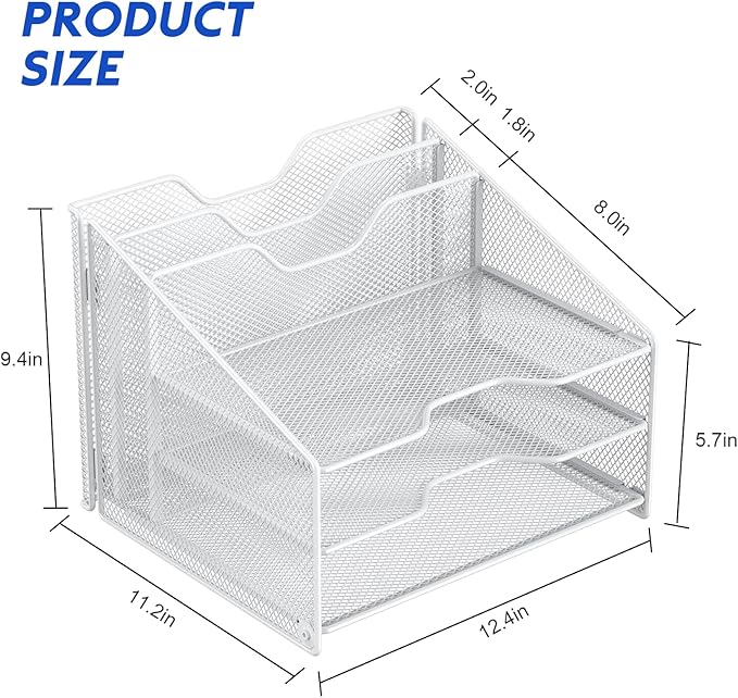 Samstar White Desk File Organizer, Mesh Letter File Folder Holder - Image 3