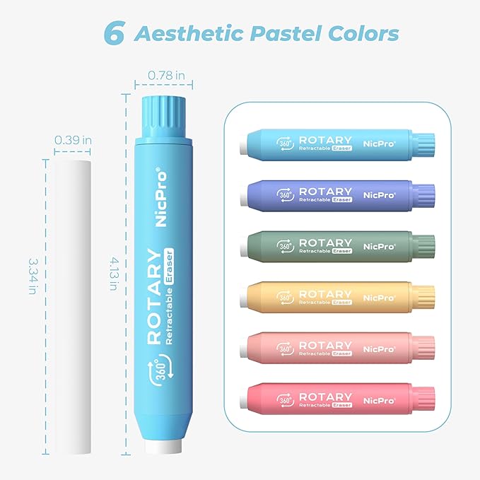 Nicpro 6 Pack Rotary Retractable Erasers, Soft TPE Twist Erasers in Cute - Image 2