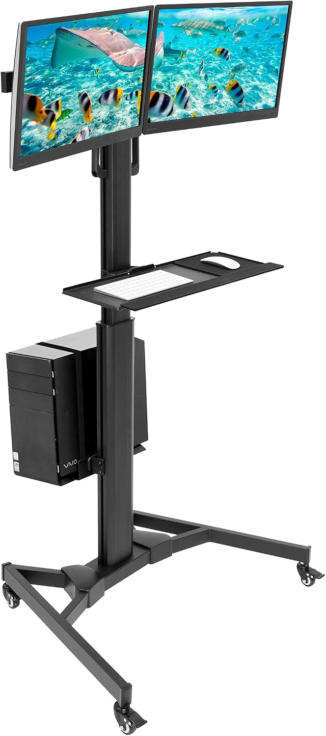 Mount-It! Dual Monitor Computer Cart – Mobile Standing Desk with Wheels, Roll...