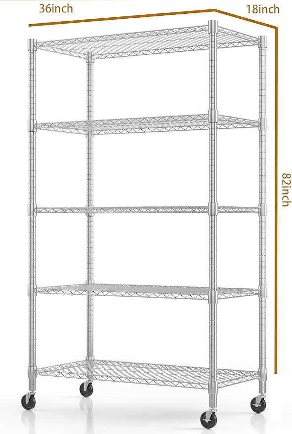 Himimi 5-Tier Heavy Duty Steel Wire Rack Storage Shelving, Adjustable Metal - Image 3