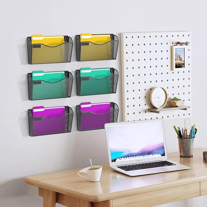 samstar 6 Pack Mesh Wall Mounted File Holder Metal Wall File Pocket Mail - Image 3