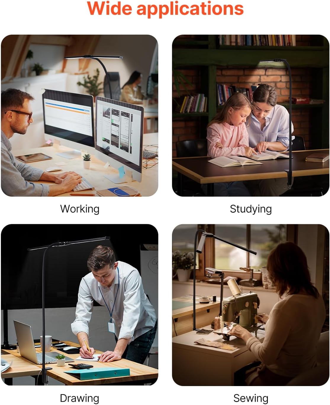 VEVOR LED Desk Lamp with Clamp, Double Head Architect Desk Lamp for Home Offi...