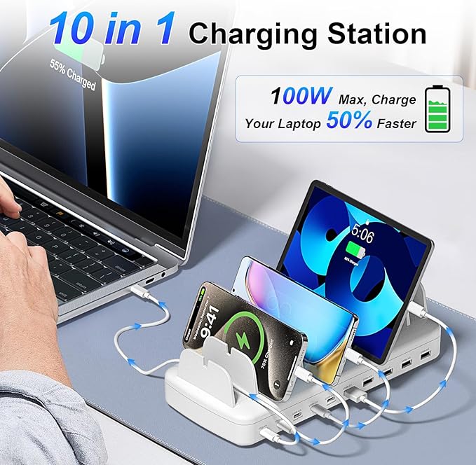 510W Fast Charging Station for Multiple Devices, 10 Port USB C Charger Station - Image 2